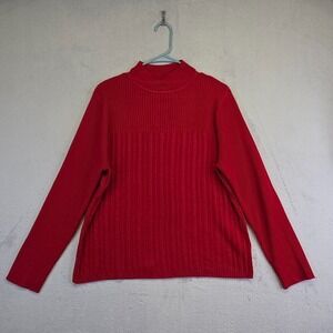 Sag Harbor Sweater Women XL Red Mock Neck Cable Knit Ribbed Preppy Academia Work
